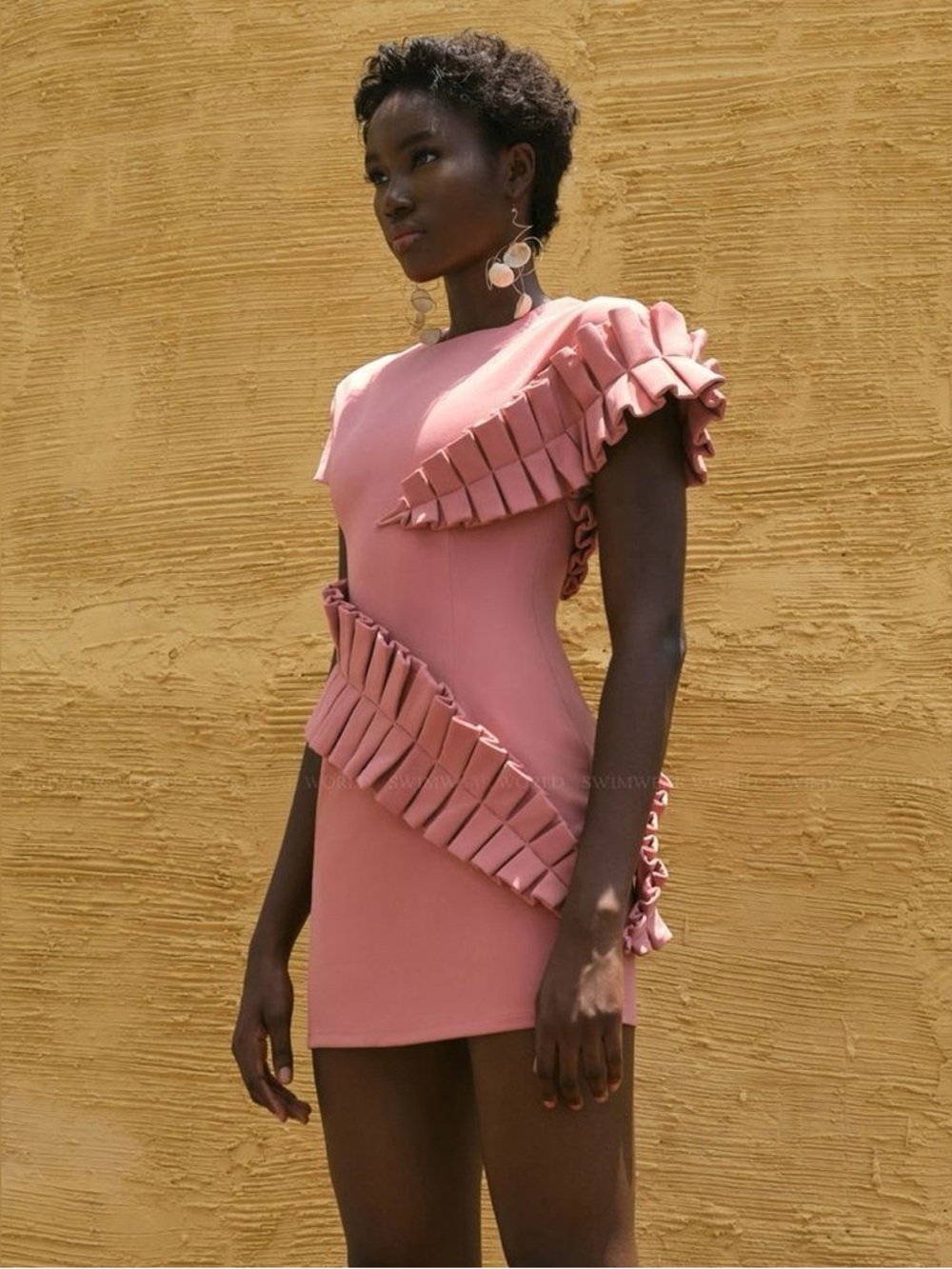 Andrea Iyamah Safia Mini Bodycon Frills Dress Rose Pink Size XS